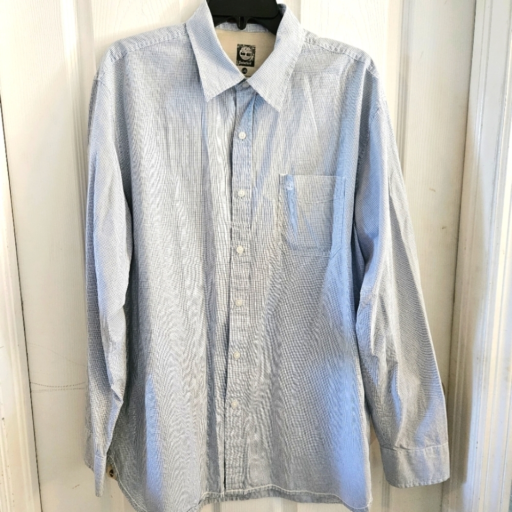 Timberland Long Sleeve Blue and White Checked Button Down Size Large